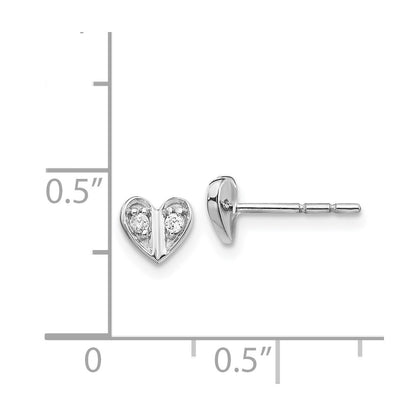 Solid 14k White Gold Simulated CZ Heart Earrings