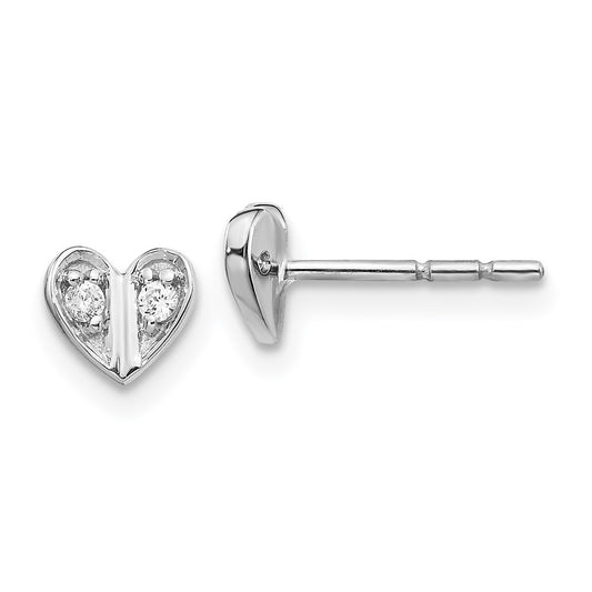 Solid 14k White Gold Simulated CZ Heart Earrings