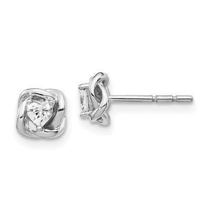 Solid 14k White Gold Fancy Twist Simulated CZ Earrings