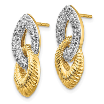 Solid 14k Yellow & Rhodium Simulated CZ Fancy Post Earrings