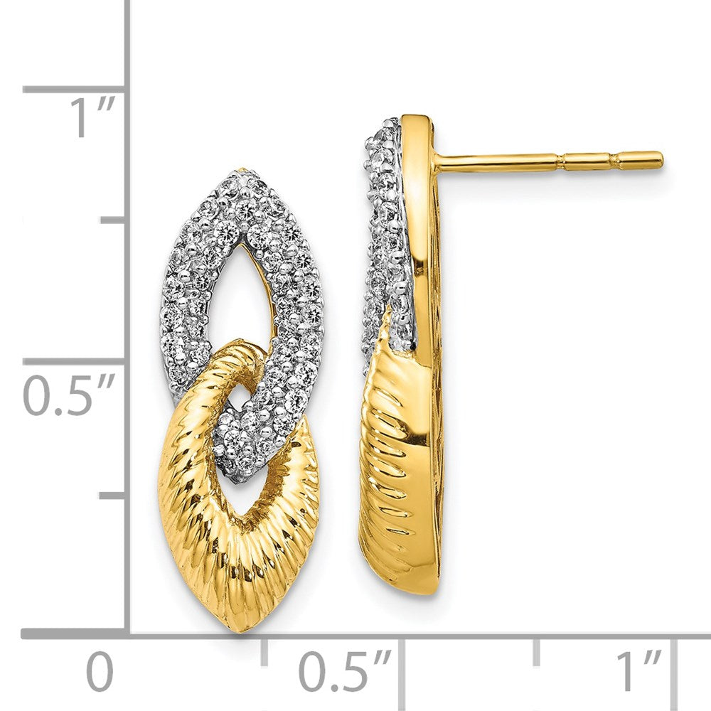 Solid 14k Yellow & Rhodium Simulated CZ Fancy Post Earrings