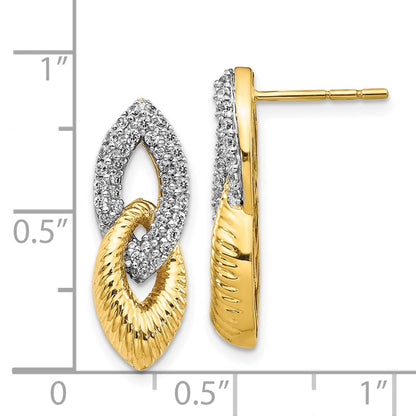 Solid 14k Yellow & Rhodium Simulated CZ Fancy Post Earrings