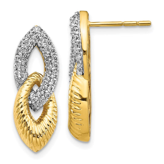 14k Yellow Gold & Rhodium Real Diamond Fancy Post Earrings EM3791-055-YA