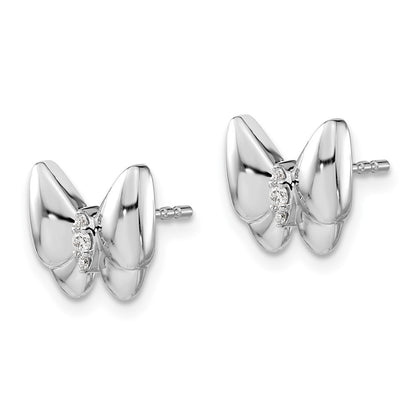 Solid 14k White Gold Simulated CZ Butterfly Earrings