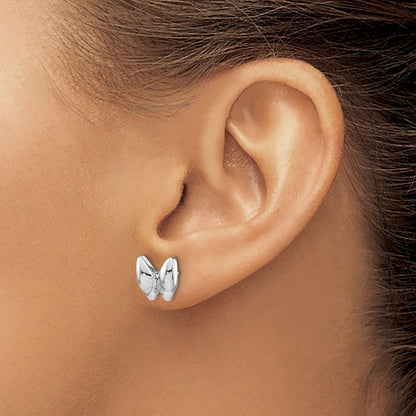 Solid 14k White Gold Simulated CZ Butterfly Earrings