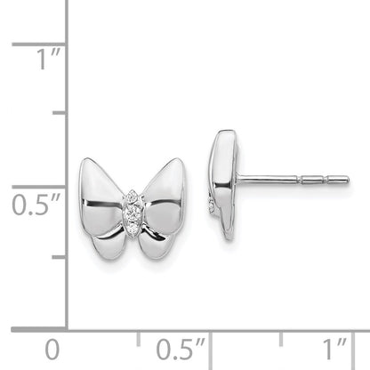 Solid 14k White Gold Simulated CZ Butterfly Earrings