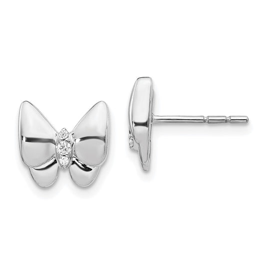 Solid 14k White Gold Simulated CZ Butterfly Earrings