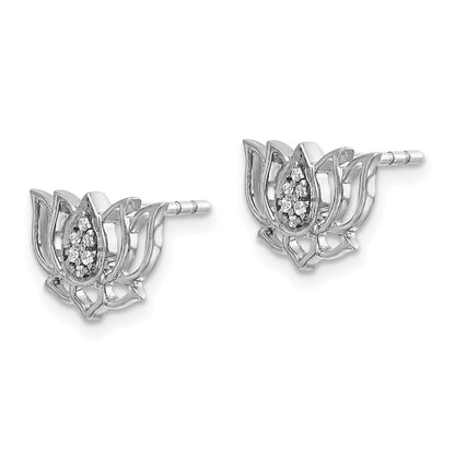 Solid 14k White Gold Simulated CZ Lotus Flower Earrings