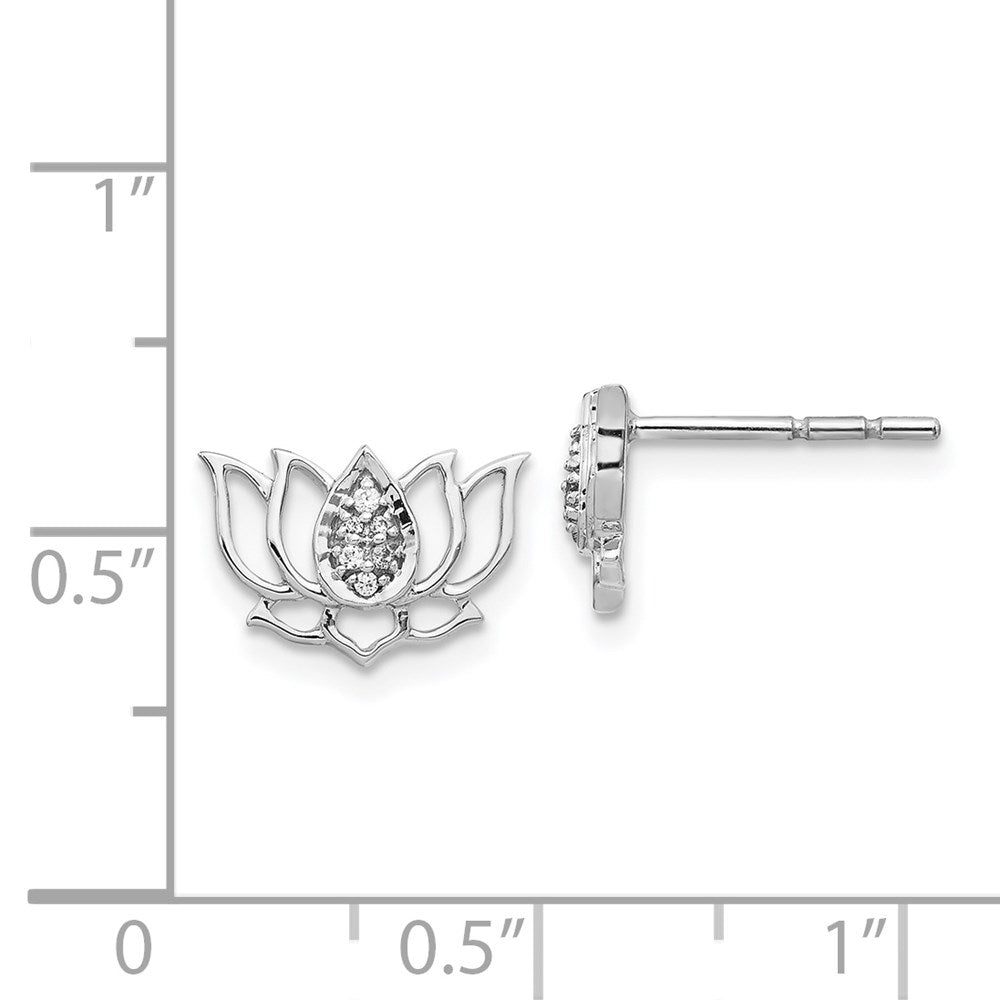 Solid 14k White Gold Simulated CZ Lotus Flower Earrings