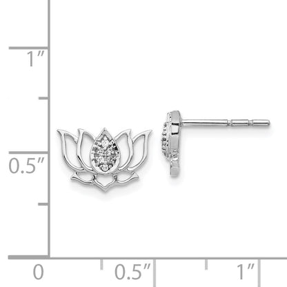 Solid 14k White Gold Simulated CZ Lotus Flower Earrings