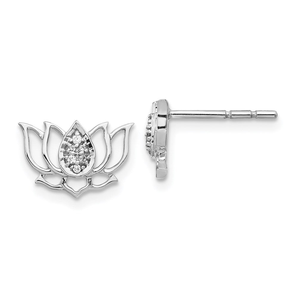 14k White Gold Real Diamond Lotus Flower Earrings EM3809-005-WA
