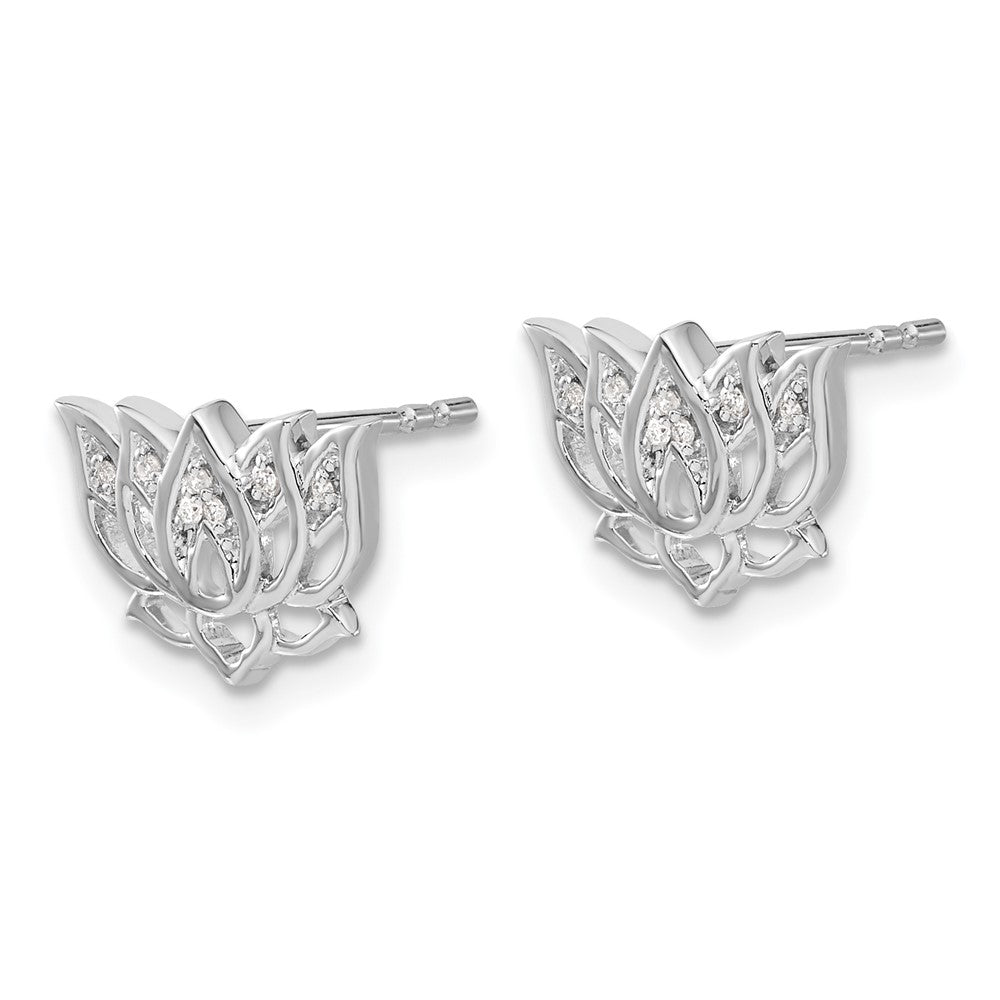 Solid 14k White Gold Simulated CZ Lotus Flower Earrings