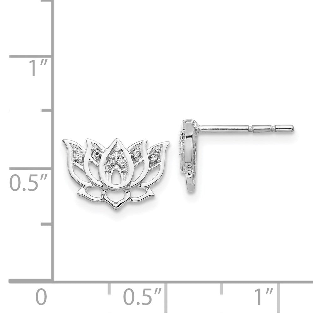Solid 14k White Gold Simulated CZ Lotus Flower Earrings