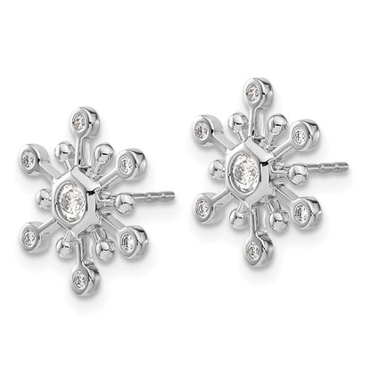 Solid 14k White Gold Simulated CZ SnowflaKe Earrings