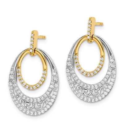 Solid 14k Two-tone Simulated CZ Earrings