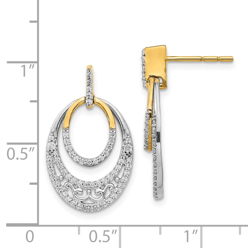 Solid 14k Two-tone Simulated CZ Earrings