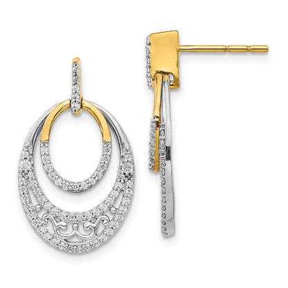 Solid 14k Two-tone Simulated CZ Earrings