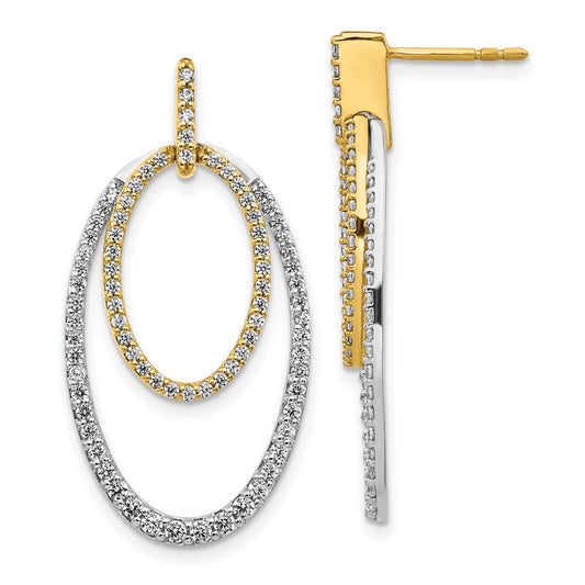 Solid 14k Two-tone Simulated CZ Earrings