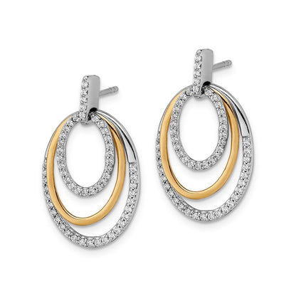 Solid 14k Two-tone Simulated CZ Earrings
