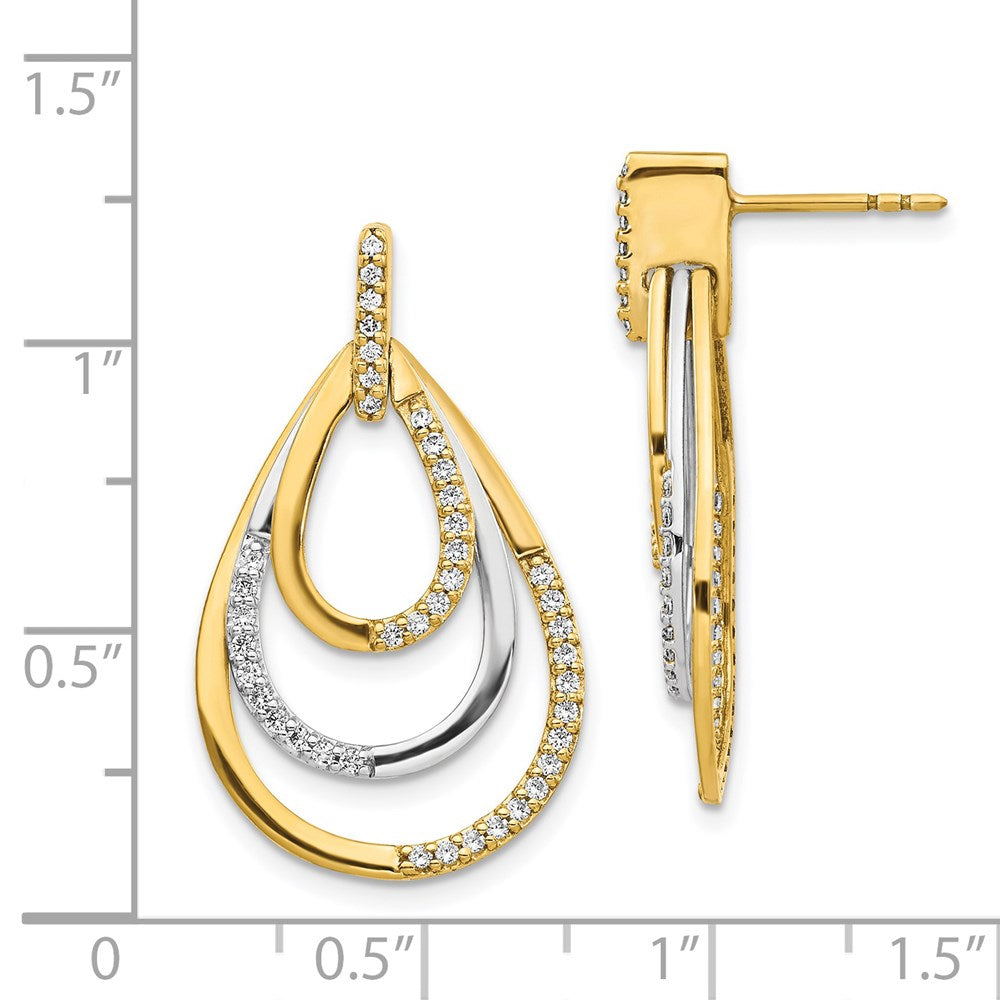 Solid 14k Two-tone Simulated CZ Earrings