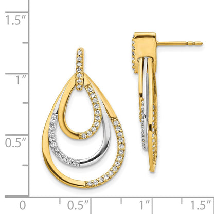 Solid 14k Two-tone Simulated CZ Earrings