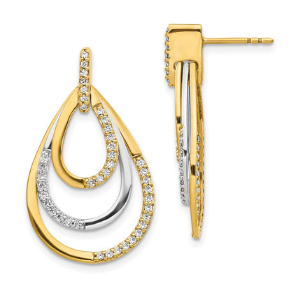 Solid 14k Two-tone Simulated CZ Earrings