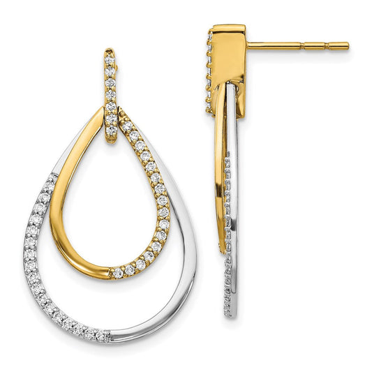 14k Yellow Gold Two-tone Real Diamond Teardrop Earrings EM3824-050-YWA