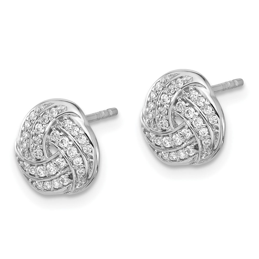 Solid 14k White Gold Simulated CZ Love Knot Earrings