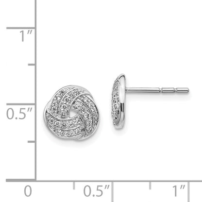 Solid 14k White Gold Simulated CZ Love Knot Earrings