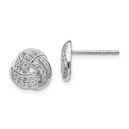Solid 14k White Gold Simulated CZ Love Knot Earrings