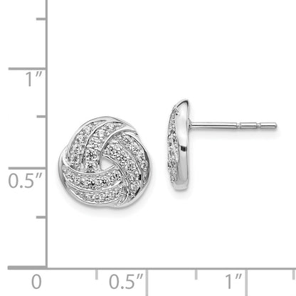 Solid 14k White Gold Simulated CZ Love Knot Earrings