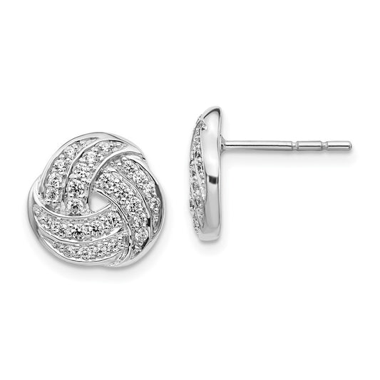 Solid 14k White Gold Simulated CZ Love Knot Earrings
