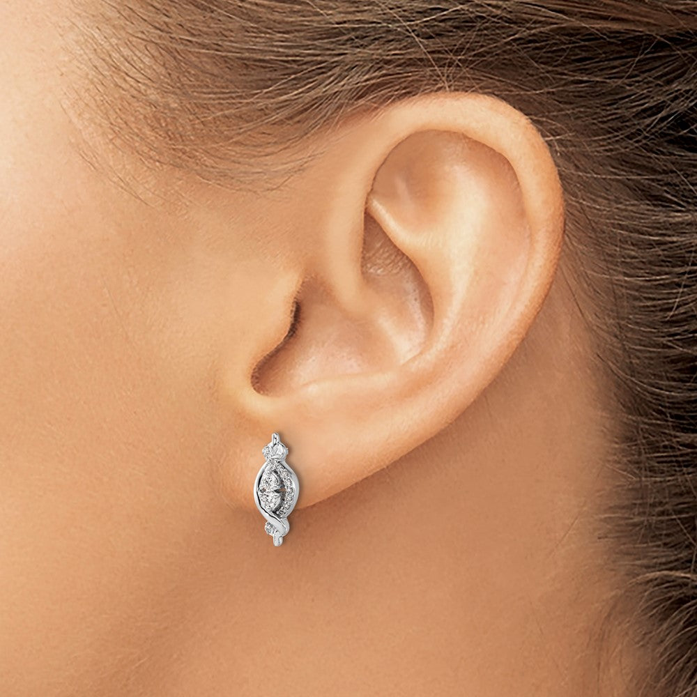 Solid 14k White Gold Simulated CZ Fancy Earrings