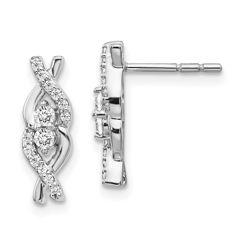 Solid 14k White Gold Simulated CZ Fancy Earrings
