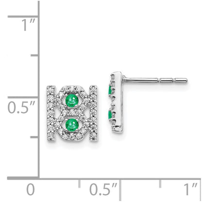 Solid 14k White Gold Simulated CZ & Emerald Fancy Earrings