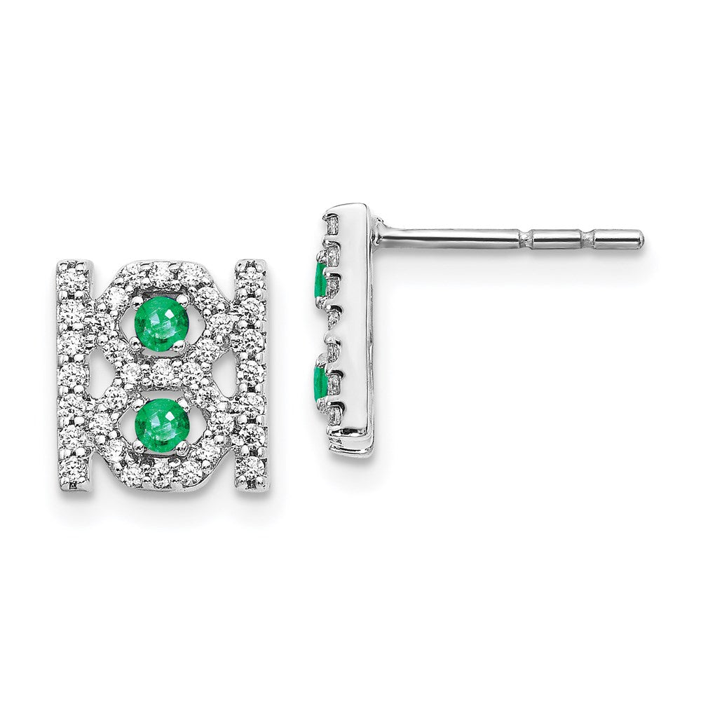 14k White Gold Real Diamond & Emerald Fancy Earrings EM3843-EM-030-WA