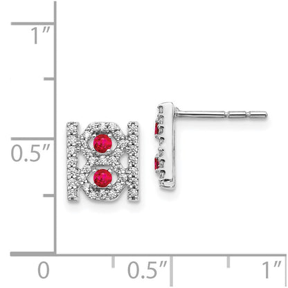 Solid 14k White Gold Simulated CZ and Ruby Fancy Earrings