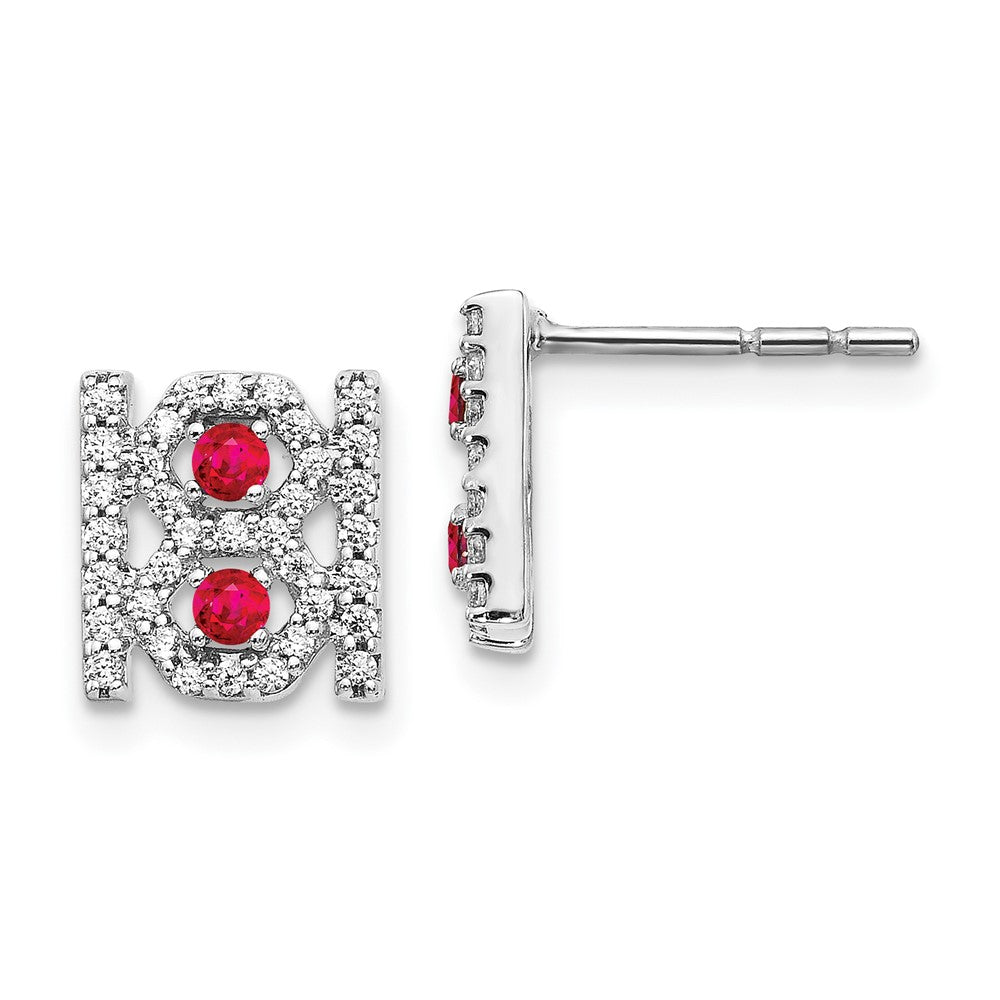 Solid 14k White Gold Simulated CZ and Ruby Fancy Earrings