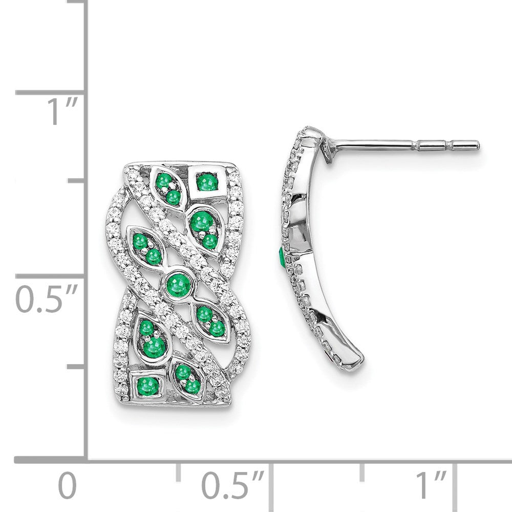 Solid 14k White Gold Simulated CZ & Emerald Fancy Earrings