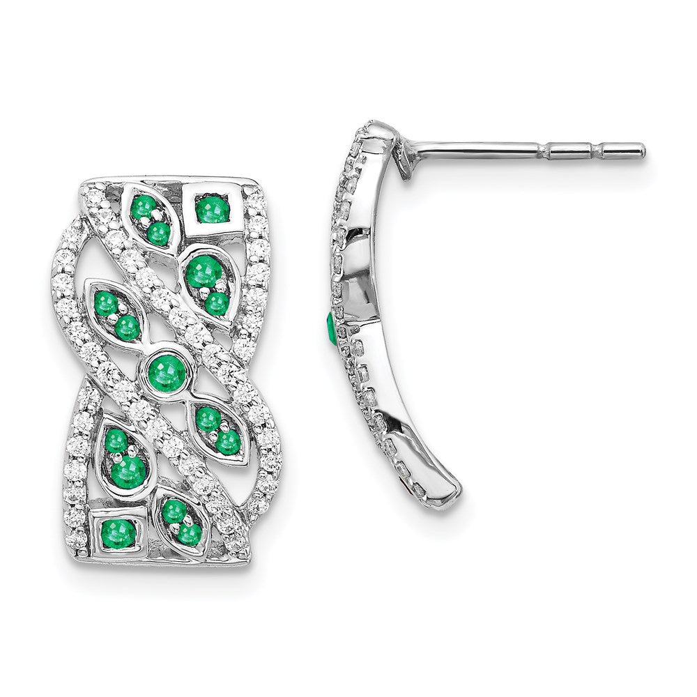 14k White Gold Real Diamond & Emerald Fancy Earrings EM3844-EM-038-WA