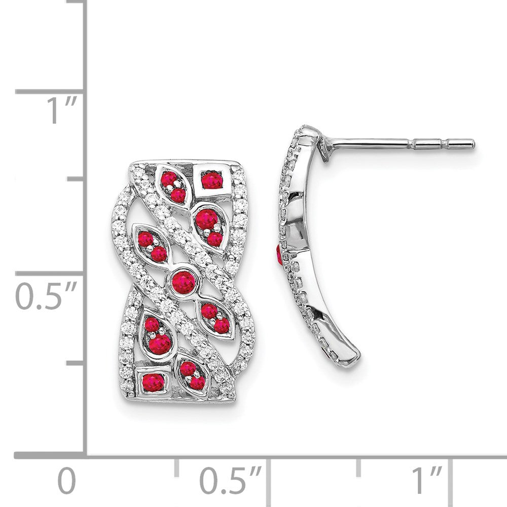 Solid 14k White Gold Simulated CZ & Ruby Fancy Earrings