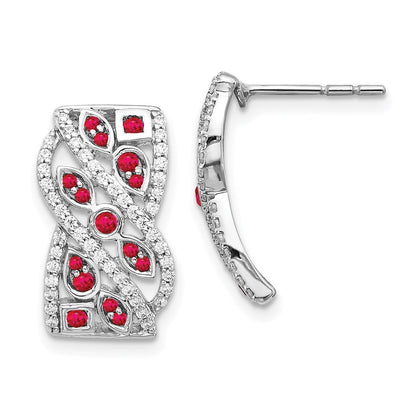 Solid 14k White Gold Simulated CZ & Ruby Fancy Earrings
