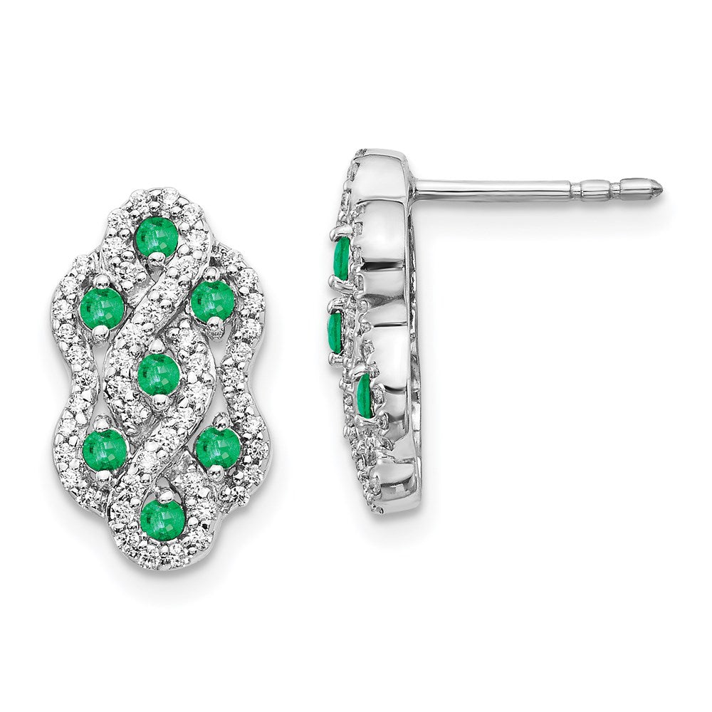 14k White Gold Real Diamond & Emerald Fancy Earrings EM3845-EM-035-WA