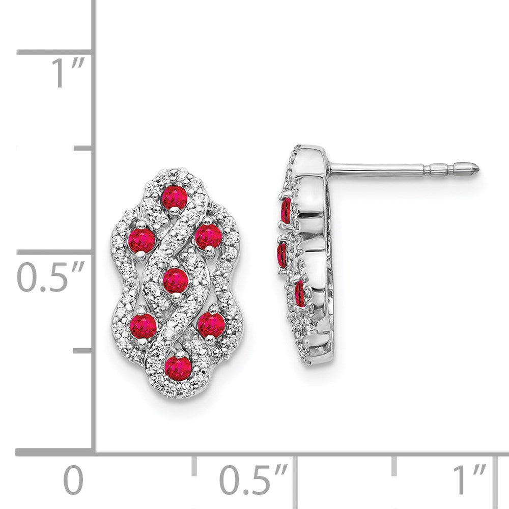 Solid 14k White Gold Simulated CZ and Ruby Fancy Earrings