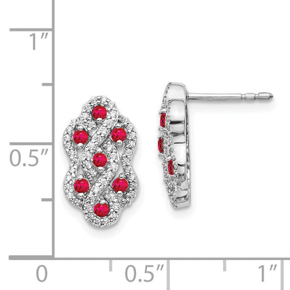 Solid 14k White Gold Simulated CZ and Ruby Fancy Earrings