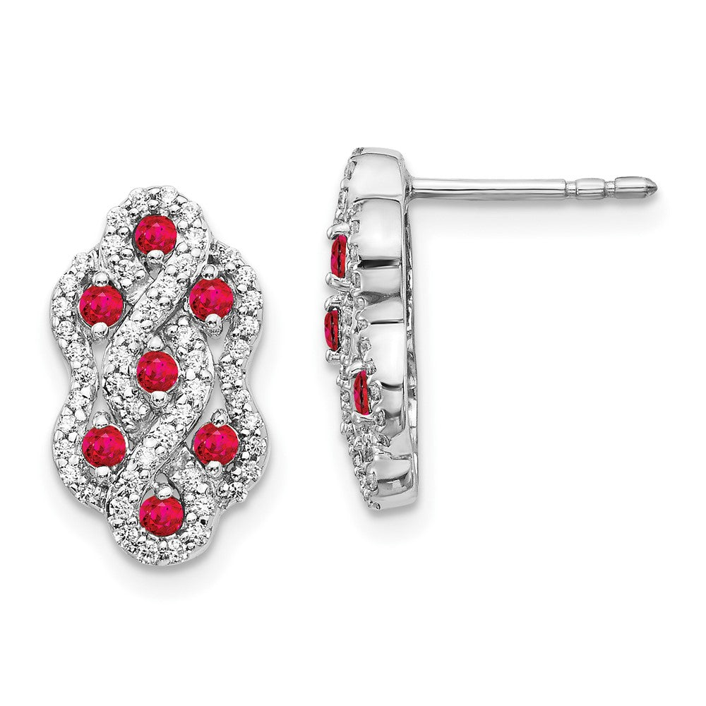 Solid 14k White Gold Simulated CZ and Ruby Fancy Earrings
