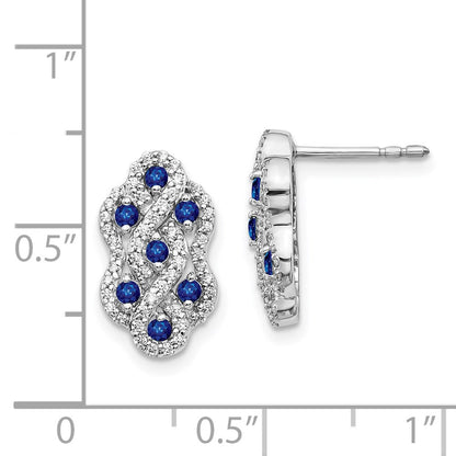 Solid 14k White Gold Simulated CZ and Sapphire Fancy Earrings