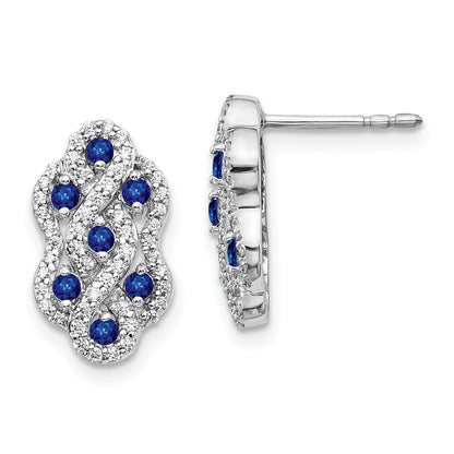 Solid 14k White Gold Simulated CZ and Sapphire Fancy Earrings