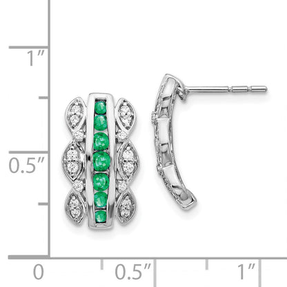 Solid 14k White Gold Simulated CZ & Emerald Fancy Earrings