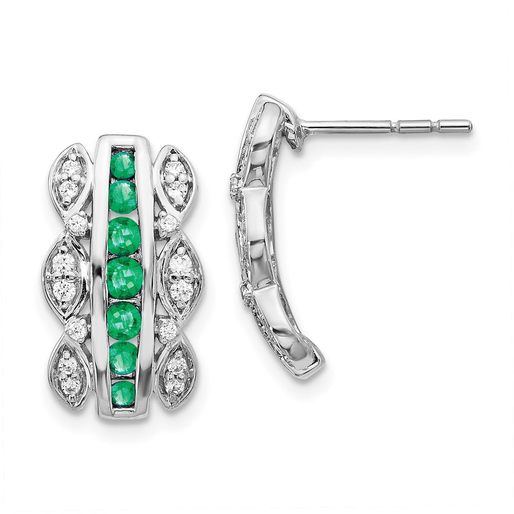 Solid 14k White Gold Simulated CZ & Emerald Fancy Earrings